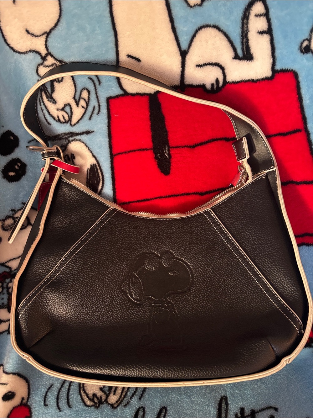 Black Peanuts Embossed Shoulder Bag - Women - Picture 1 of 4